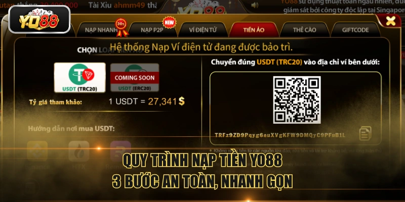 Quy trình nạp tiền YO88 3 bước an toàn, nhanh gọn